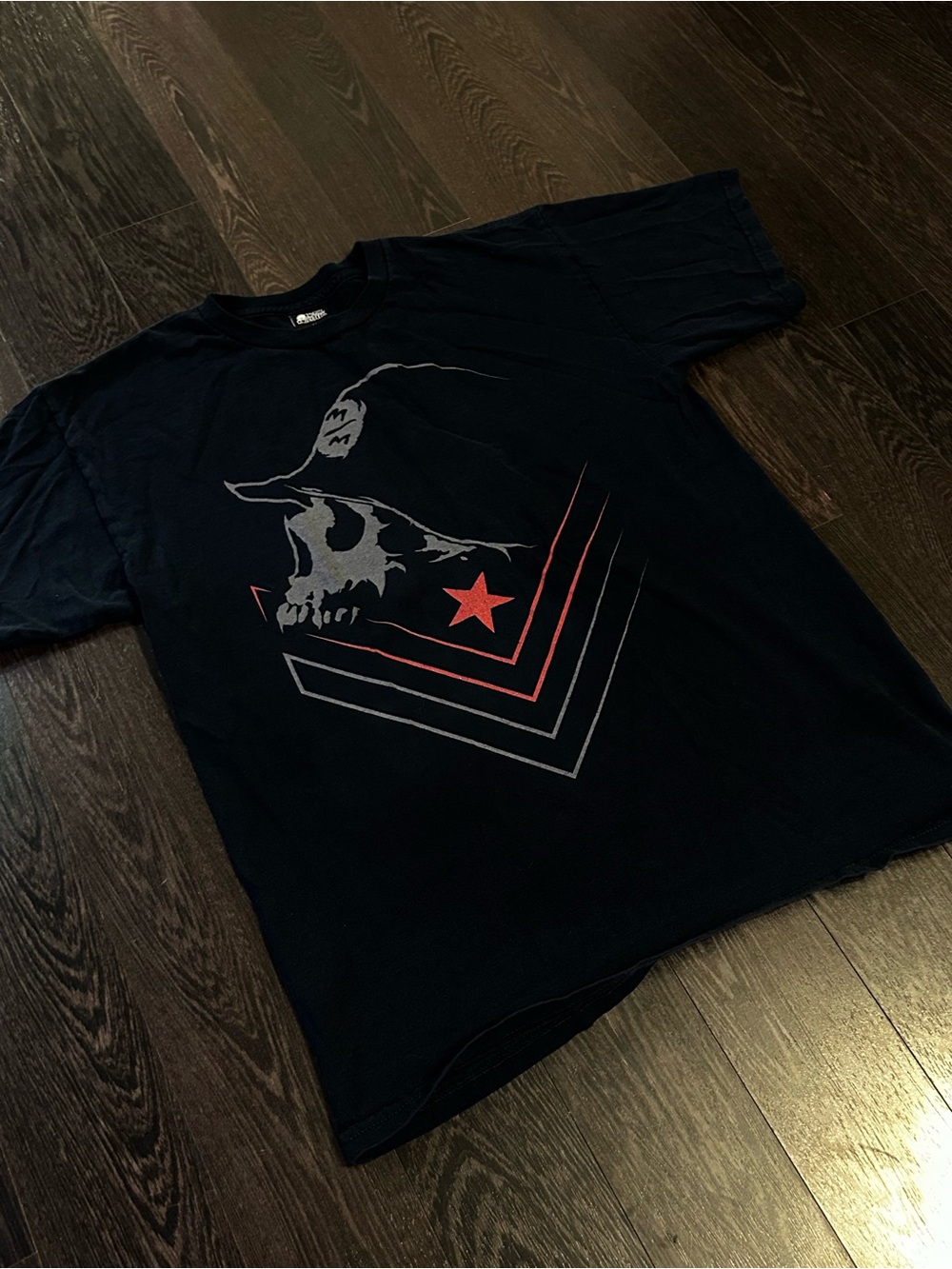 Y2K Vintage Metal Mulisha Black Graphic Crewneck T-Shirt with Red Star